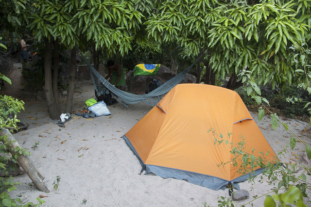 Nossa barraca montada no Camping Diamantino